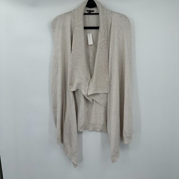 Talbots Sweaters - Talbots Womens Cardigan Sweater Large Metallic Beige Sleeveless Waterfall Knit